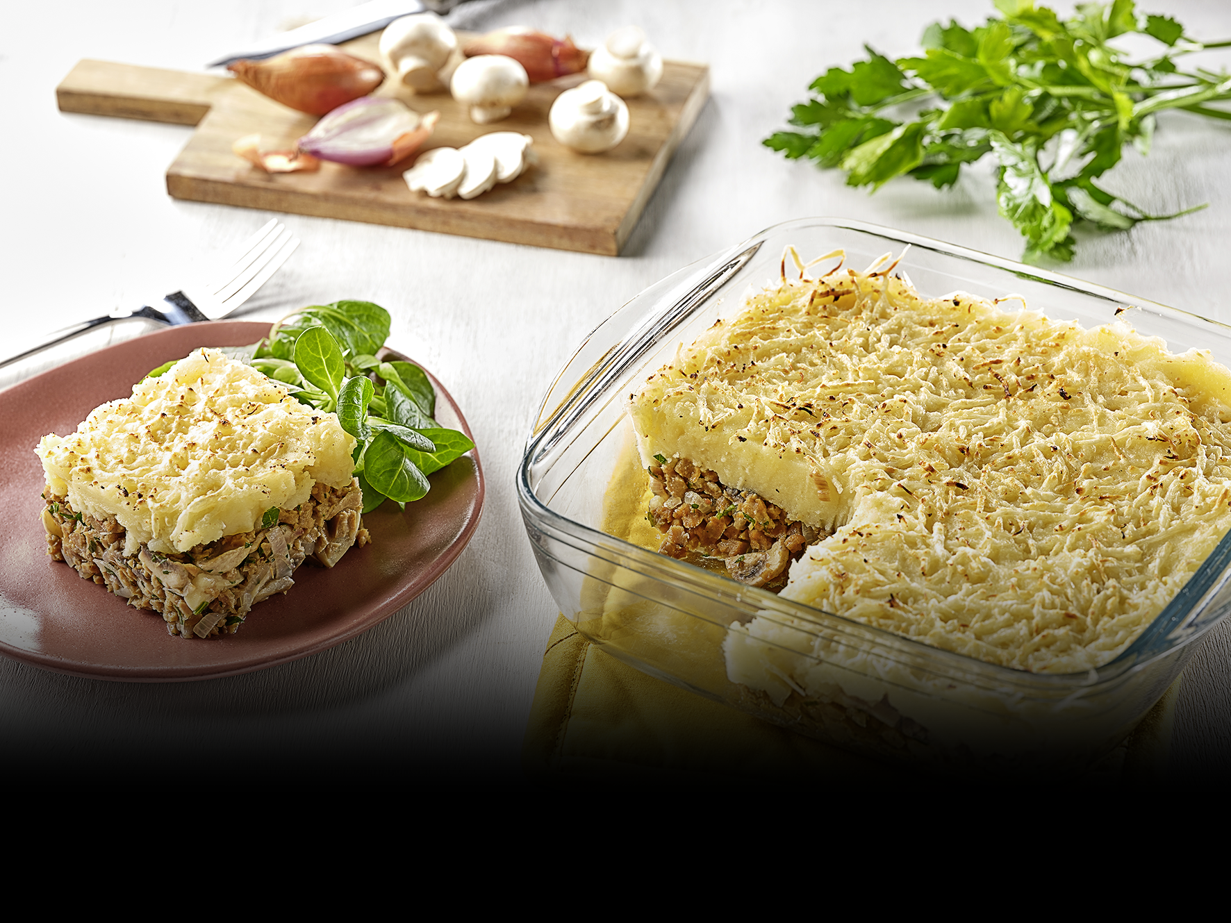 Hachis parmentier au seitan fumé Hachis parmentier au seitan fumé