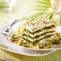 Millefeuille de Tofou et tombée d'épinards, riz basmati Millefeuille de Tofou et tombée d'épinards, riz basmati